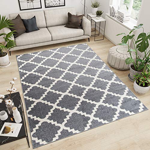 Designer Teppich Wohnzimmer Teppich KURZFLOR GRAU MODERN MAROKKANISCHE Muster 140 x 190 cm von TAPISO