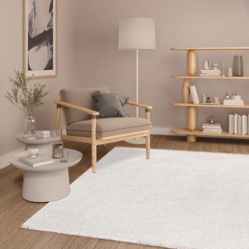 TAPISO Agra Teppich Wohnzimmer Beige Creme Schlingen Teppich mit Fransen Modern Boho modern Design Weich Loop Optik Schlafzimmer ÖKO-TEX 120 x 170 cm von TAPISO