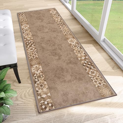 TAPISO Anti Rutsch Teppich Läufer Grau Beige Braun rutschfest Marokkanisch Mosaik Muster Brücke Flur Küche Wohnzimmer Korridor ÖKO-TEX 100 x 280 cm von TAPISO