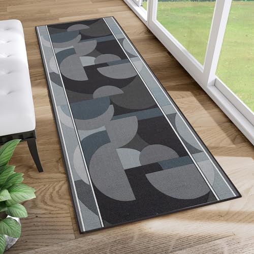 TAPISO Anti Rutsch Teppich Läufer Grau Schwarz Weiss rutschfest Modern Abstrakt Figuren Muster Flur Korridor Küche Wohnzimmer ÖKO-TEX 100 x 120 cm von TAPISO