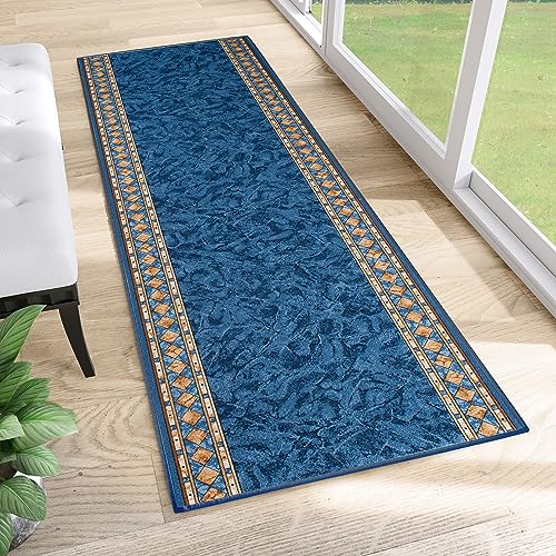 TAPISO Anti Rutsch Teppich Läufer rutschfest Brücke Meterware Blau Gelb Ornament Design Meliert Flur Küche Wohnzimmer 100 x 350 cm von TAPISO