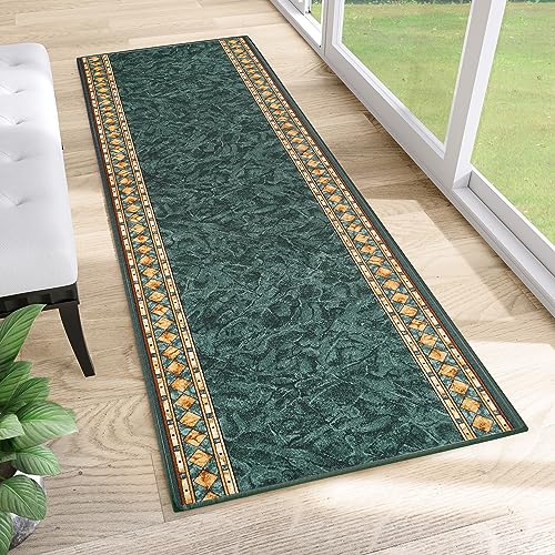 TAPISO Anti Rutsch Teppich Läufer rutschfest Brücke Meterware Grün Gelb Ornament Design Meliert Flur Küche Wohnzimmer 120 x 370 cm von TAPISO
