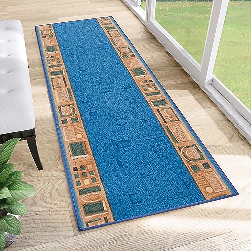 TAPISO Anti Rutsch Teppich Läufer rutschfest Brücke Meterware Modern Blau Beige Grün Figuren Design Meliert Flur Küche Wohnzimmer 120 x 100 cm von TAPISO
