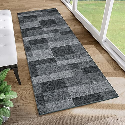 TAPISO Anti Rutsch Teppich Läufer rutschfest Brücke Meterware Modern Bsalt Dunkelgrau Viereck Geometrisch Design Flur Küche Wohnzimmer Diele 80 x 320 cm von TAPISO