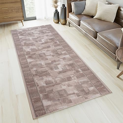 TAPISO Anti Rutsch Teppich Läufer rutschfest Brücke Meterware Modern Grau Beige Verwischt Figuren Design Flur Küche Wohnzimmer 67 x 260 cm von TAPISO