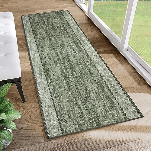 TAPISO Anti Rutsch Teppich Läufer rutschfest Brücke Meterware Modern Grün Meliert Streifen Design Flur Küche Wohnzimmer Diele 67 x 410 cm von TAPISO