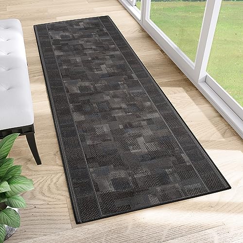 TAPISO Anti Rutsch Teppich Läufer rutschfest Brücke Meterware Modern Schwarz Grau Verwischt Figuren Design Flur Küche Wohnzimmer 100 x 100 cm von TAPISO