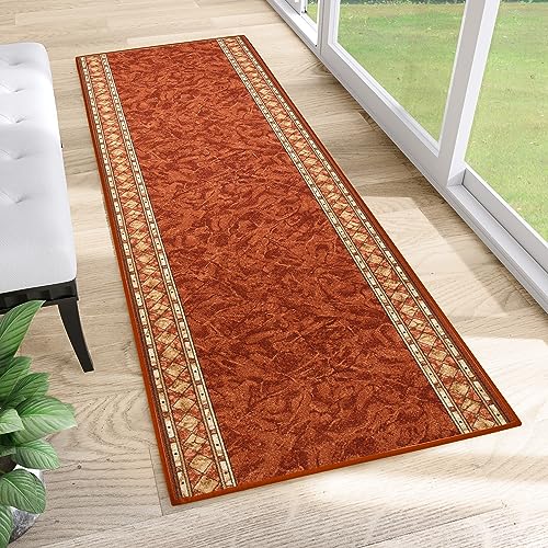 TAPISO Anti Rutsch Teppich Läufer rutschfest Brücke Meterware Orange Gelb Ornament Design Meliert Flur Küche Wohnzimmer 100 x 100 cm von TAPISO