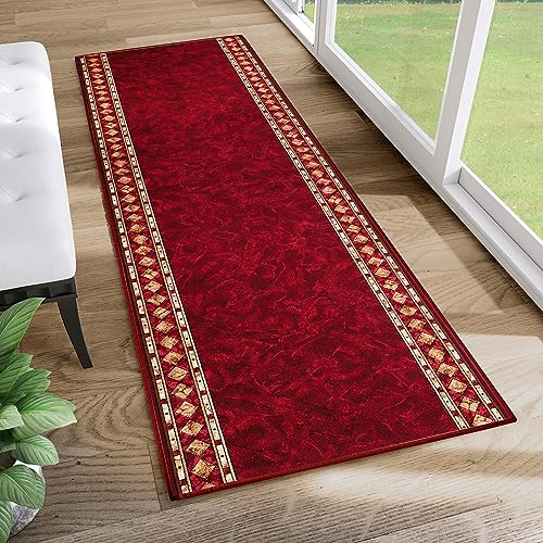 TAPISO Anti Rutsch Teppich Läufer rutschfest Brücke Meterware Oriental Rot Gelb Ornament Design Meliert Flur Küche Wohnzimmer 120 x 100 cm von TAPISO