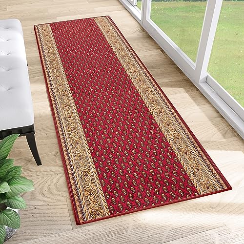 TAPISO Anti Rutsch Teppich Läufer rutschfest Brücke Meterware Oriental Rot Gelb Ornament Floral Design Flur Küche Wohnzimmer 80 x 700 cm von TAPISO