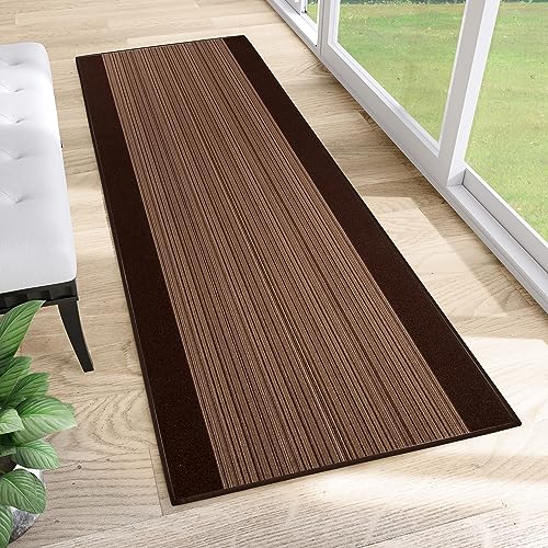 TAPISO Anti Rutsch Teppich Läufer rutschfest Meterware Modern Brücke Streifen Gestreift Design Braun Meliert Flur Wohnzimmer 67 x 360 cm von TAPISO