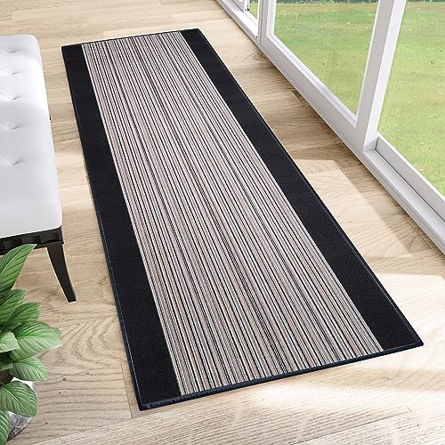 TAPISO Anti Rutsch Teppich Läufer rutschfest Meterware Modern Brücke Streifen Gestreift Design Grau Meliert Flur Wohnzimmer 67 x 200 cm von TAPISO