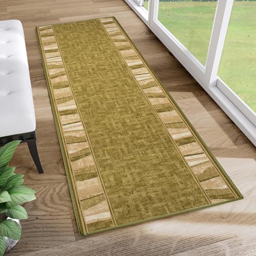 TAPISO Antirutsch Läufer Kurzflor Gummiert rutschfest Meterware Hellgrün Creme Viereck Figuren Brücke Flur Korridor Lobby Modern Design 80 x 270 cm von TAPISO