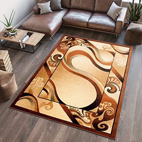 TAPISO Antogya Teppich Modern Kurzflor Meliert Beige Braun Orange Streifen Wellen Wohnzimmer Schlafzimmer Konturenschnitt 3D Optik ÖKOTEX 110 x 195 cm von TAPISO