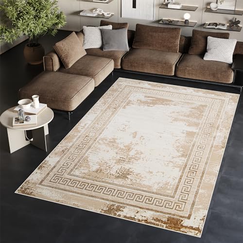 TAPISO Ares Teppich Kurzflor Glänzend Braun Rahmen Verwischt Klassisch 3D Effekt Wohnzimmer Schlafzimmer ÖKO-TEX 140 x 200 cm von TAPISO