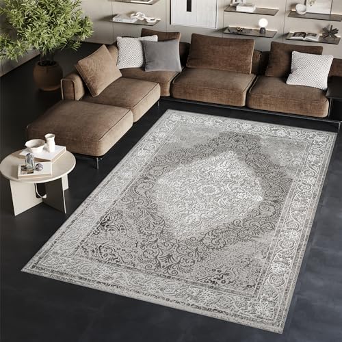 TAPISO Ares Teppich Kurzflor Glänzend Hellgrau Rahmen Blumen Floral Ornament Medallion Klassisch 3D Effekt Wohnzimmer Schlafzimmer ÖKO-TEX 160 x 220 cm TAPISO Ares Teppich Kurzflor Glänzend Hellgrau Rahmen Blumen Floral Ornament Medallion Klassisch 3D Effekt Wohnzimmer Schlafzimmer ÖKO-TEX 160 x 220 cm von TAPISO