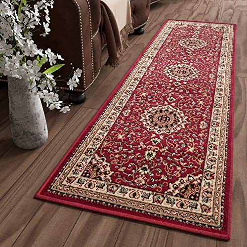 TAPISO Atlas Läufer Kurzflor Teppich Wohnzimmer Klassisch Rot Creme Floral Muster Bordüre Schlafzimmer Traditionell ÖKOTEX 100 x 150 cm von TAPISO