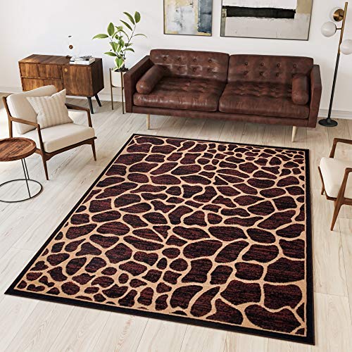 TAPISO Atlas Teppich Kurzflor Afrika Tiermuster Tierfellimitat Giraffe Braun Beige Wohnzimmer Schlafzimmer Modern Design ÖKOTEX 60 x 100 cm von TAPISO