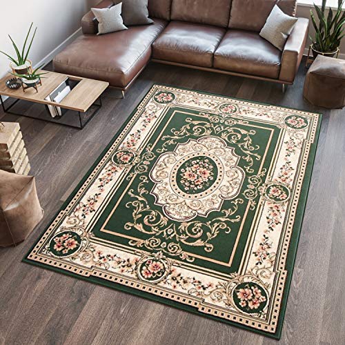 TAPISO Atlas Teppich Kurzflor Grün Creme Rot Klassisch Ornament Floral Mäander Traditionell Orientteppich Wohnzimmer Schlafzimmer ÖKOTEX 200 x 250 cm von TAPISO