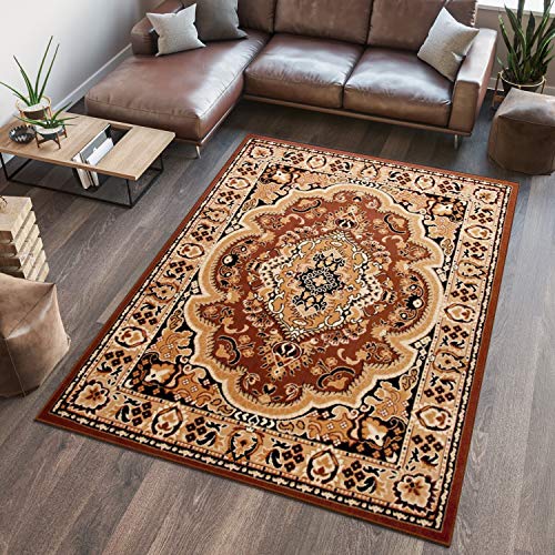 TAPISO Atlas Teppich Kurzflor Braun Hellbraun Beige Klassisch Orientteppich Floral Ornament Bordüre Vintage Wohnzimmer Schlafzimmer ÖKOTEX 120 x 170 cm von TAPISO