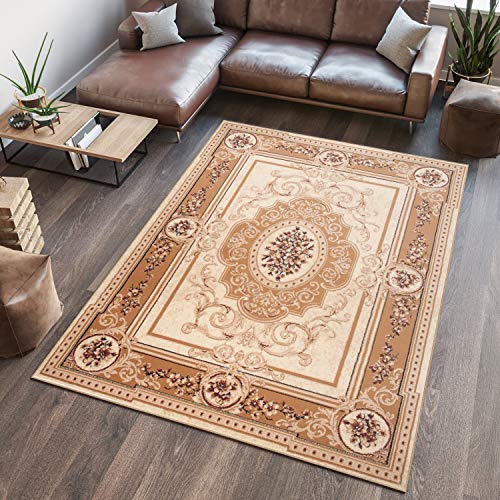 TAPISO Atlas Teppich Kurzflor Beige Creme Braun Orientteppich Floral Bordüre Wohnzimmer Schlafzimmer Klassisch Traditionell Design ÖKOTEX 180 x 250 cm von TAPISO