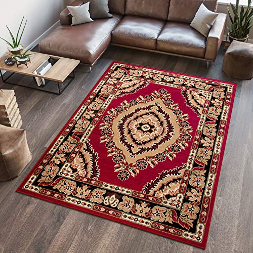 TAPISO Atlas Teppich Kurzflor Rot Beige Traditionell Orientteppich Klassisch Floral Orient Design Vintage Wohnzimmer Schlafzimmer ÖKOTEX 80 x 150 cm von TAPISO