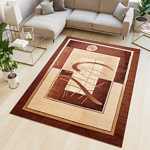 TAPISO Atlas Teppich Kurzflor Streifen Bordüre Meliert Braun Beige Creme Wohnzimmer Schlafzimmer Vintage Modern ÖKOTEX 200 x 300 cm von TAPISO