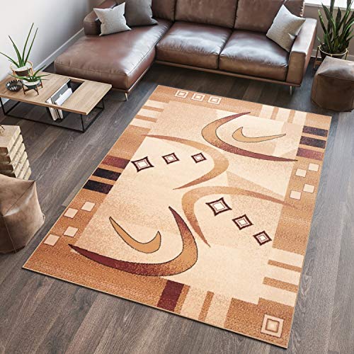 TAPISO Atlas Teppich Kurzflor Streifen Bumerang Creme Beige Braun Meliert Wohnzimmer Schlafzimmer Vintage Modern ÖKOTEX 250 x 350 cm von TAPISO