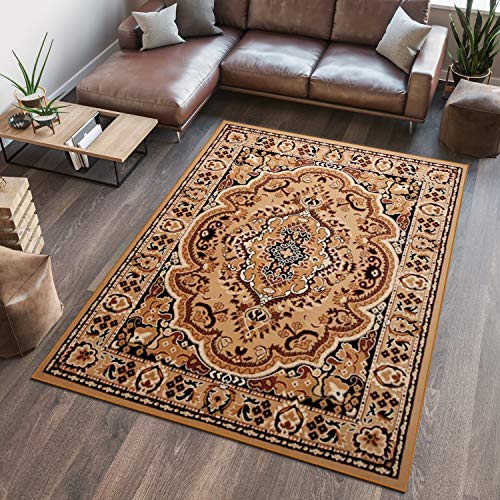 TAPISO Atlas Teppich Kurzflor Braun Beige Traditionell Oriental Ornament Mäander Floral Bordüre Wohnzimmer Schlafzimmer Klassisch ÖKOTEX 160 x 230 cm von TAPISO