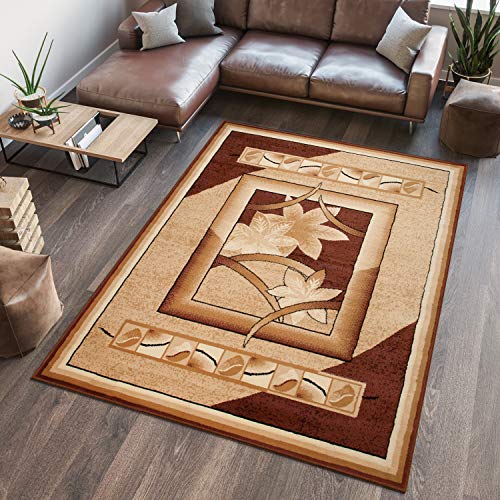 TAPISO Atlas Teppich Kurzflor Vierecke Herbst Blätter Beige Braun Bordüre Wohnzimmer Schlafzimer Vintage Modern ÖKOTEX 140 x 200 cm TAPISO Atlas Teppich Kurzflor Vierecke Herbst Blätter Beige Braun Bordüre Wohnzimmer Schlafzimer Vintage Modern ÖKOTEX 140 x 200 cm von TAPISO