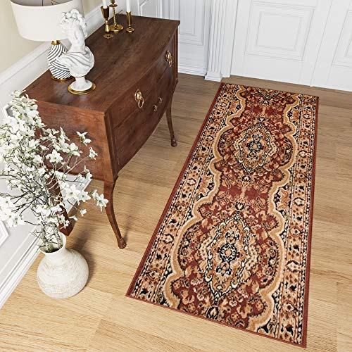 TAPISO Atlas Teppich Läufer Meterware Brücke Flur Kurzflor Küche Wohnzimmer Klassisch Floral Streifen Braun Schlafzimmer ÖKOTEX 120 x 190 cm von TAPISO