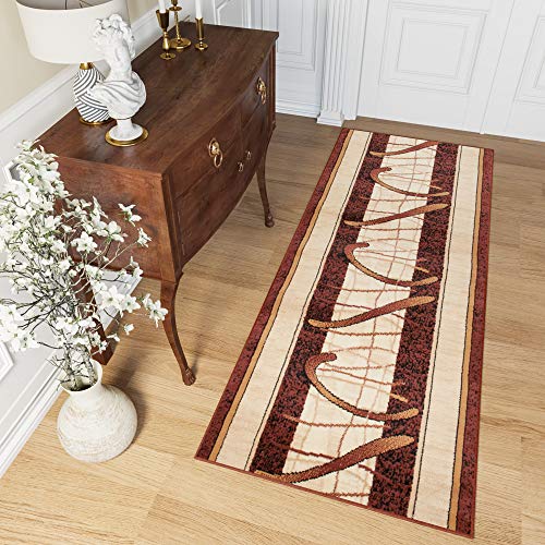 TAPISO Atlas Teppich Läufer Meterware Flur Kurzflor Küche Wohnzimmer Streifen Meliert Braun Beige Brücke Schlafzimmer ÖKOTEX 120 x 320 cm von TAPISO