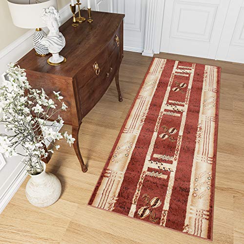 TAPISO Atlas Teppich Läufer Meterware Kurzflor Flur Küche Wohnzimmer Vierecke Streifen Kaffee Braun Beige Meliert Schlafzimmer ÖKOTEX 60 x 200 cm von TAPISO