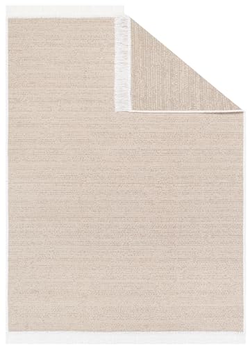 TAPISO Azteca Teppich Kurzflor mit Fransen Baumwolle Beige Creme Waschbar Boho Beidseitig Anwendbar Wohnzimmer Schlafzimmer Fransenteppich Küche ÖKOTEX 120 x 170 cm von TAPISO