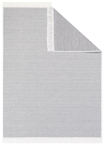 TAPISO Azteca Teppich Kurzflor Baumwolle Beidseitig Anwendbar Creme Grau mit Fransen Waschbar Wohnzimmer Schlafzimmer Waschmaschinenfest Küche ÖKOTEX 60 x 110 cm von TAPISO