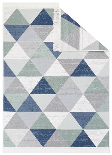 TAPISO Azteca Teppich Kurzflor Baumwolle Waschbar mit Fransen Creme Grau Blau Grün Dreiecke Beidseitig Anwendbar Wohnzimmer Schlafzimmer Küche ÖKOTEX 140 x 200 cm TAPISO Azteca Teppich Kurzflor Baumwolle Waschbar mit Fransen Creme Grau Blau Grün Dreiecke Beidseitig Anwendbar Wohnzimmer Schlafzimmer Küche ÖKOTEX 140 x 200 cm von TAPISO