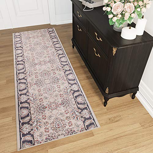 TAPISO Colorado Läufer Teppich Brücke Klassisch Flur Kurzflor Orientalisch Creme Ecru Grau Floral Ornament Barock Muster ÖKOTEX 100 x 170 cm von TAPISO