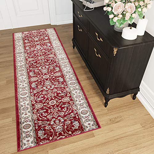 TAPISO Colorado Läufer Teppich Brücke Klassisch Flur Kurzflor Orientalisch Rot Creme Beige Floral Ornament Barock Muster ÖKOTEX 80 x 120 cm von TAPISO
