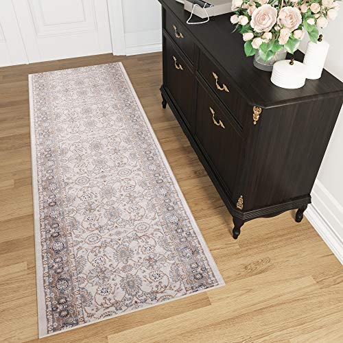 TAPISO Colorado Läufer Teppich Brücke Klassisch Kurzflor Orientalisch Creme Floral Ornament Muster Traditionell Flur ÖKOTEX 70 x 180 cm von TAPISO