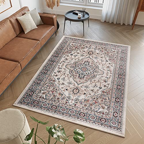 TAPISO Colorado Teppich Wohnzimmer Klassisch Kurzflor Creme Weiss Bunt Floral Medaillon Ornament Muster Traditionell Orientteppich ÖKOTEX 300 x 400 cm von TAPISO