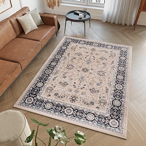 TAPISO Colorado Teppich Wohnzimmer Klassisch Kurzflor Orientalisch Beige Schwarz Ziegler Ornament Muster Traditionell Orientteppich ÖKOTEX 140 x 200 cm von TAPISO