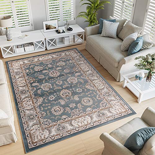 TAPISO Colorado Teppich Wohnzimmer Klassisch Kurzflor Orientalisch Blau Beige Creme Floral Ziegler Ornament Muster Orientteppich ÖKOTEX 250 x 350 cm TAPISO Colorado Teppich Wohnzimmer Klassisch Kurzflor Orientalisch Blau Beige Creme Floral Ziegler Ornament Muster Orientteppich ÖKOTEX 250 x 350 cm von TAPISO