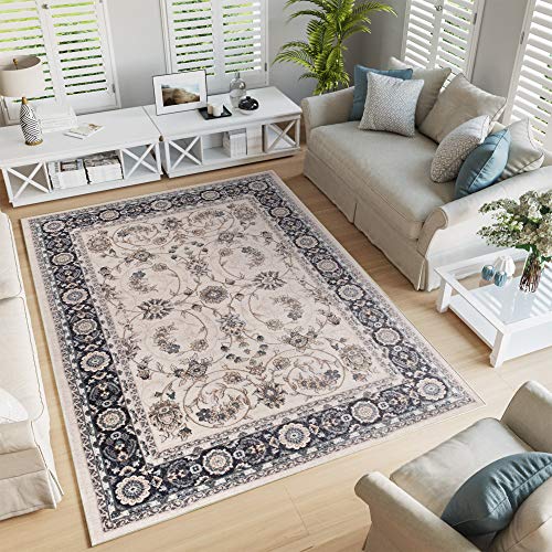TAPISO Colorado Teppich Wohnzimmer Klassisch Kurzflor Orientalisch Creme Schwarz Floral Ziegler Ornament Muster Traditionell ÖKOTEX 180 x 250 cm von TAPISO