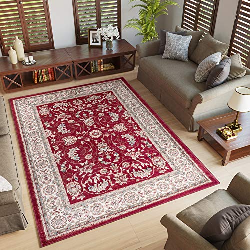 TAPISO Colorado Teppich Wohnzimmer Klassisch Kurzflor Orientalisch Rot Creme Floral Ornament Muster Traditionell Orientteppich ÖKOTEX 250 x 350 cm von TAPISO