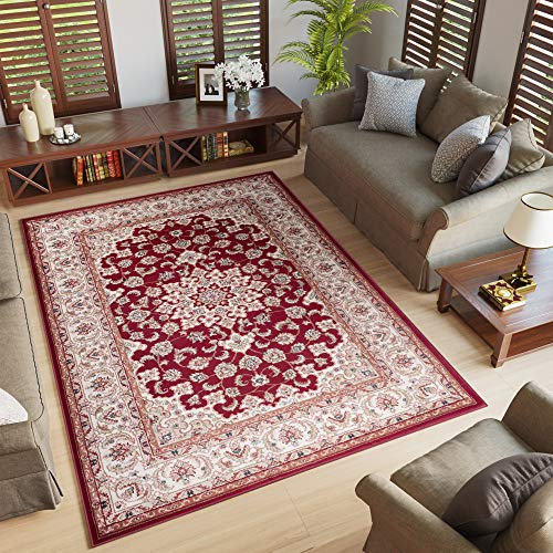 TAPISO Colorado Teppich Wohnzimmer Klassisch Kurzflor Rot Beige Creme Floral Medaillon Ornament Muster Traditionell Orientteppich ÖKOTEX 250 x 350 cm von TAPISO