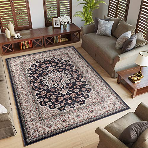 TAPISO Colorado Teppich Wohnzimmer Kurzflor Klassisch Schwarz Creme Floral Medaillon Ornament Muster Traditionell Orientteppich ÖKOTEX 120 x 170 cm von TAPISO