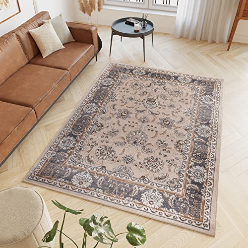 TAPISO Colorado Teppich Wohnzimmer Kurzflor Orientalisch Beige Grau Floral Ziegler Ornament Muster Traditionell Orientteppich ÖKOTEX 120 x 170 cm von TAPISO