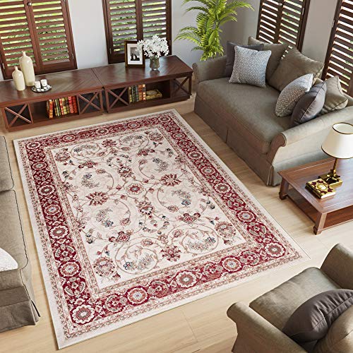 TAPISO Colorado Teppich Wohnzimmer Kurzflor Orientalisch Creme Weiss Rot Ziegler Ornament Muster Traditionell Orientteppich ÖKOTEX 120 x 170 cm TAPISO Colorado Teppich Wohnzimmer Kurzflor Orientalisch Creme Weiss Rot Ziegler Ornament Muster Traditionell Orientteppich ÖKOTEX 120 x 170 cm von TAPISO
