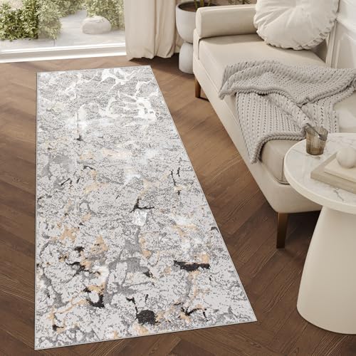 TAPISO Crystal Läufer Teppich Glänzend Hellgrau Gold Creme Marmoreffekt Abstrakt Wohnzimmer Schlafzimmer Flur Korridor Modern Design ÖKO-TEX 70 x 130 cm TAPISO Crystal Läufer Teppich Glänzend Hellgrau Gold Creme Marmoreffekt Abstrakt Wohnzimmer Schlafzimmer Flur Korridor Modern Design ÖKO-TEX 70 x 130 cm von TAPISO