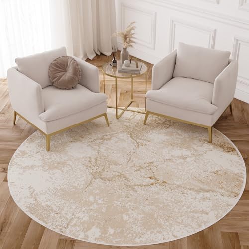TAPISO Crystal Rund Teppich Kurzflor Glänzend Braun Beige Marmoreffekt 3D Effekt Wohnzimmer Schlafzimmer Modern Design ÖKO-TEX 80 x 80 cm von TAPISO